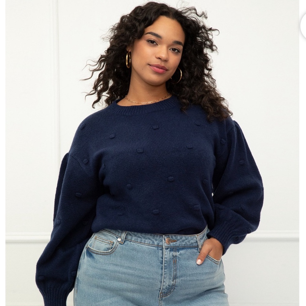 NWOT Eloquii Navy Bobble Balloon Sleeve Sweater
